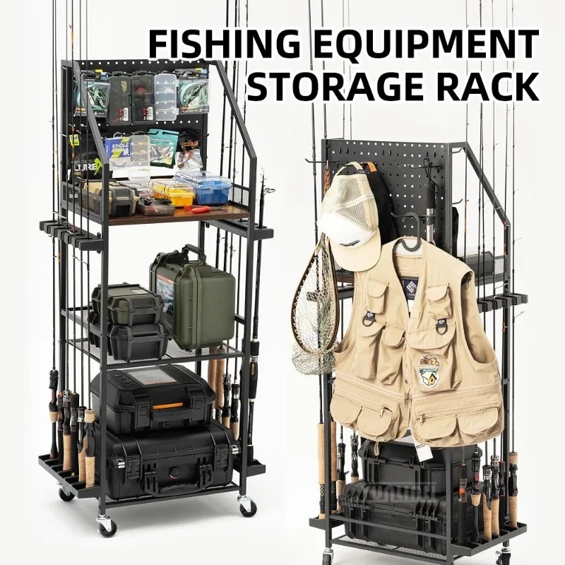 Fishing Rod Combo - 釣り道具収納棚、釣り竿とリールを収納できるガンラック型のタックルオーガナイザー、家庭や車内での多目的収納に最適。