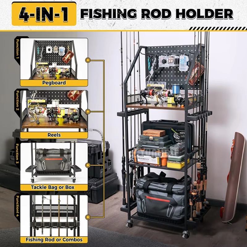 釣り道具収納棚、釣り竿とリールを収納できるガンラック型のタッ - Fishing Rod Combo のレビューと価格